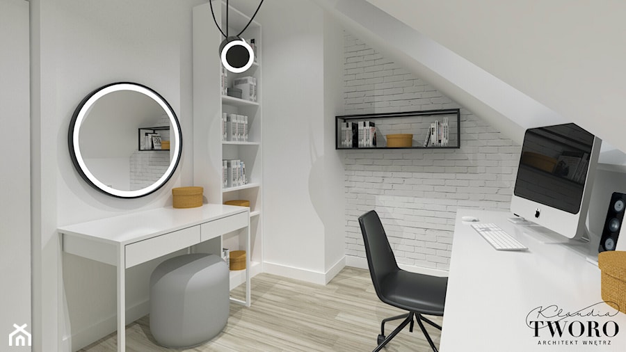 Szare z białym - 2 sypialnie i 2 biura - Biuro, styl skandynawski - zdjęcie od Klaudia Tworo Projektowanie Wnętrz