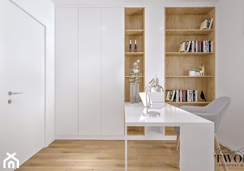 Dom w Jarocinie - Małe w osobnym pomieszczeniu z zabudowanym biurkiem białe biuro, styl nowoczesny - zdjęcie od Klaudia Tworo Projektowanie Wnętrz