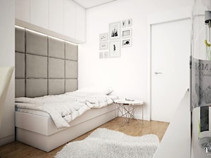 Żoliborz Artystyczny 88,5 - Średnia biała szara z biurkiem z panelami tapicerowanymi sypialnia, styl nowoczesny - zdjęcie od Klaudia Tworo Projektowanie Wnętrz