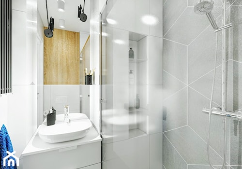 Mieszkanie w Konstantynowie Łódzkim - Mała z lustrem z punktowym oświetleniem łazienka, styl nowoczesny - zdjęcie od Klaudia Tworo Projektowanie Wnętrz