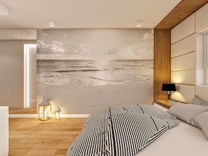 Dom w Łodzi - Duża beżowa szara z panelami tapicerowanymi sypialnia, styl nowoczesny - zdjęcie od Klaudia Tworo Projektowanie Wnętrz