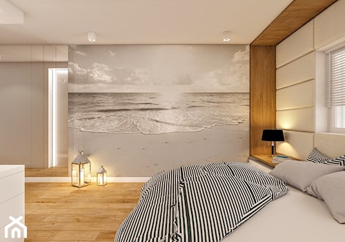 Dom w Łodzi - Duża beżowa szara z panelami tapicerowanymi sypialnia, styl nowoczesny - zdjęcie od Klaudia Tworo Projektowanie Wnętrz