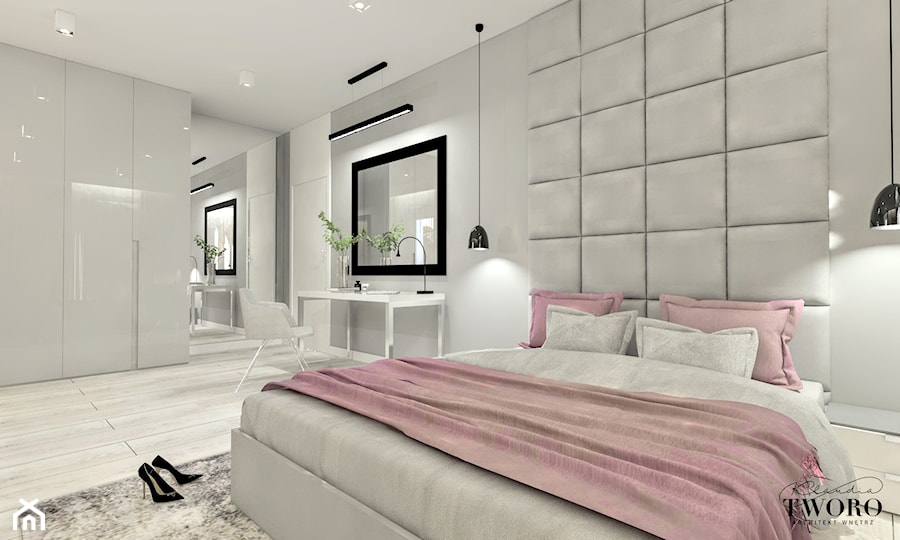 Dom w Sopocie - Duża biała szara sypialnia - zdjęcie od Klaudia Tworo Projektowanie Wnętrz