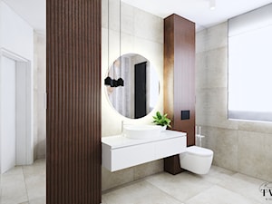 Dom pod Łodzią - Średnia na poddaszu z lustrem łazienka z oknem, styl nowoczesny - zdjęcie od Klaudia Tworo Projektowanie Wnętrz