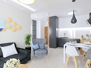Mieszkanie Łódź - Chojny Park - Średni biały szary salon z kuchnią z jadalnią, styl nowoczesny - zdjęcie od Klaudia Tworo Projektowanie Wnętrz