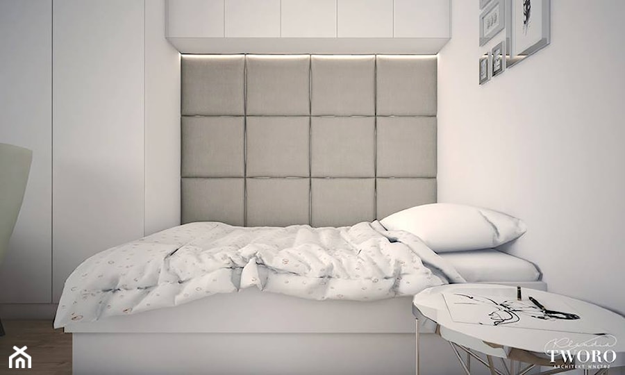 Żoliborz Artystyczny 88,5 - Mała biała sypialnia, styl nowoczesny - zdjęcie od Klaudia Tworo Projektowanie Wnętrz