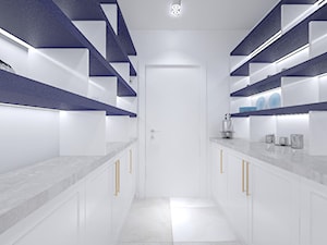 Dom w Jarocinie - Duża zamknięta z kamiennym blatem biała z lodówką wolnostojącą kuchnia dwurzędowa, styl nowoczesny - zdjęcie od Klaudia Tworo Projektowanie Wnętrz
