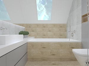 Dom w Jarocinie - Mała na poddaszu z lustrem łazienka z oknem, styl nowoczesny - zdjęcie od Klaudia Tworo Projektowanie Wnętrz