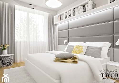 Kolorowy Gocław 2 - Mała biała szara sypialnia - zdjęcie od Klaudia Tworo Projektowanie Wnętrz