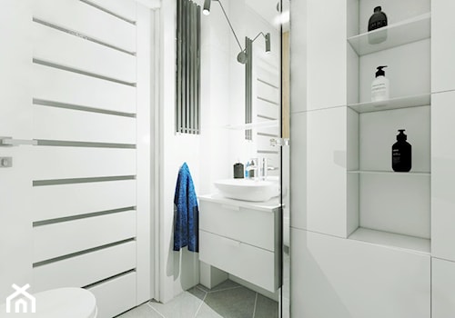 Mieszkanie w Konstantynowie Łódzkim - Mała bez okna z lustrem łazienka, styl nowoczesny - zdjęcie od Klaudia Tworo Projektowanie Wnętrz