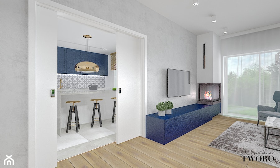 Dom w Jarocinie - Średni biały szary salon, styl nowoczesny - zdjęcie od Klaudia Tworo Projektowanie Wnętrz