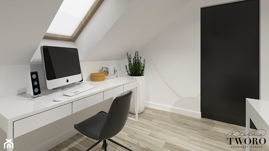 Szare z białym - 2 sypialnie i 2 biura - Biuro, styl skandynawski - zdjęcie od Klaudia Tworo Projektowanie Wnętrz