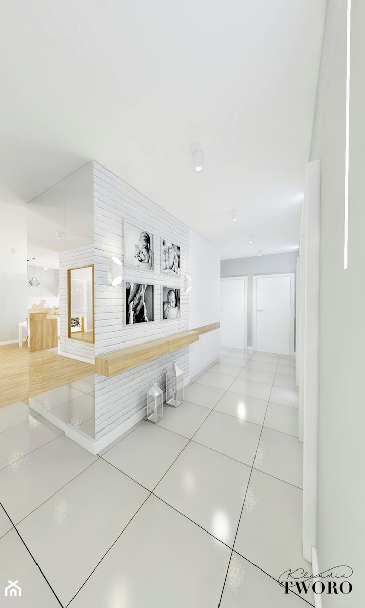 Dom Domiechowice - Średni biały szary hol / przedpokój - zdjęcie od Klaudia Tworo Projektowanie Wnętrz