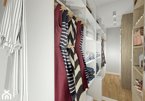 Dom Warszwa - Mała otwarta garderoba oddzielne pomieszczenie - zdjęcie od Klaudia Tworo Projektowanie Wnętrz
