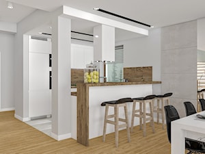 Dom Warszwa - Średnia otwarta szara z zabudowaną lodówką kuchnia w kształcie litery u z oknem - zdjęcie od Klaudia Tworo Projektowanie Wnętrz