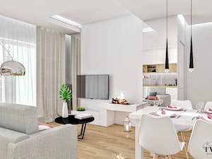 Mieszkanie w Łodzi - Duży biały szary salon z jadalnią - zdjęcie od Klaudia Tworo Projektowanie Wnętrz