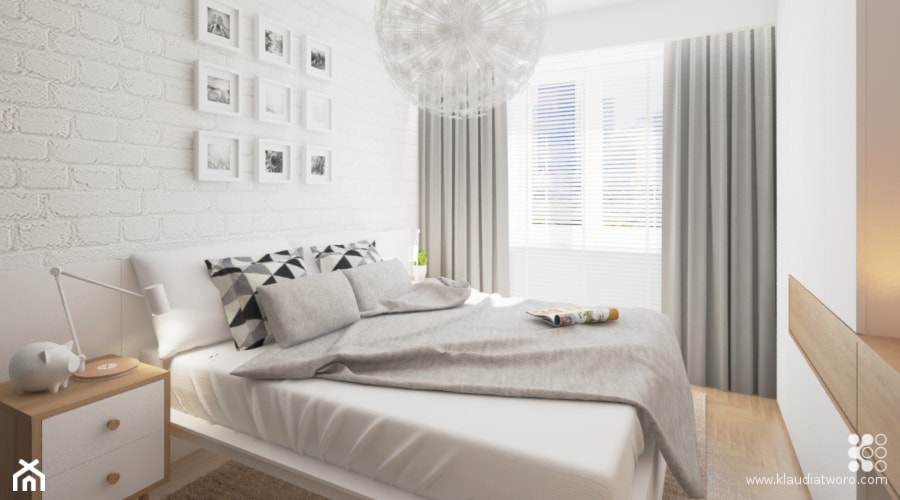 Sypialnia rodziców - Mała biała sypialnia, styl nowoczesny - zdjęcie od Klaudia Tworo Projektowanie Wnętrz