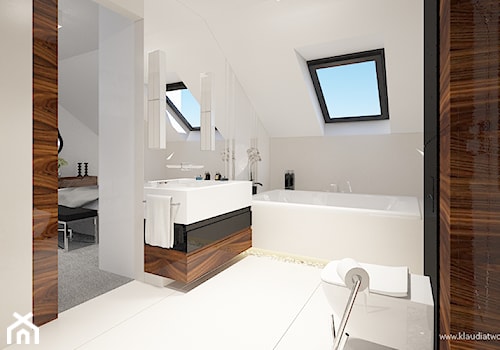 Łazienka - elegancja w drewnie i bieli - zdjęcie od Klaudia Tworo Projektowanie Wnętrz