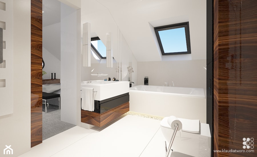 Łazienka - elegancja w drewnie i bieli - zdjęcie od Klaudia Tworo Projektowanie Wnętrz - Homebook