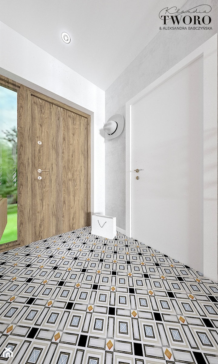 Dom w Jarocinie - Średni biały szary hol / przedpokój, styl nowoczesny - zdjęcie od Klaudia Tworo Projektowanie Wnętrz