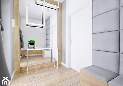 Dom Orońsko - Średni z wieszakiem biały szary hol / przedpokój, styl nowoczesny - zdjęcie od Klaudia Tworo Projektowanie Wnętrz