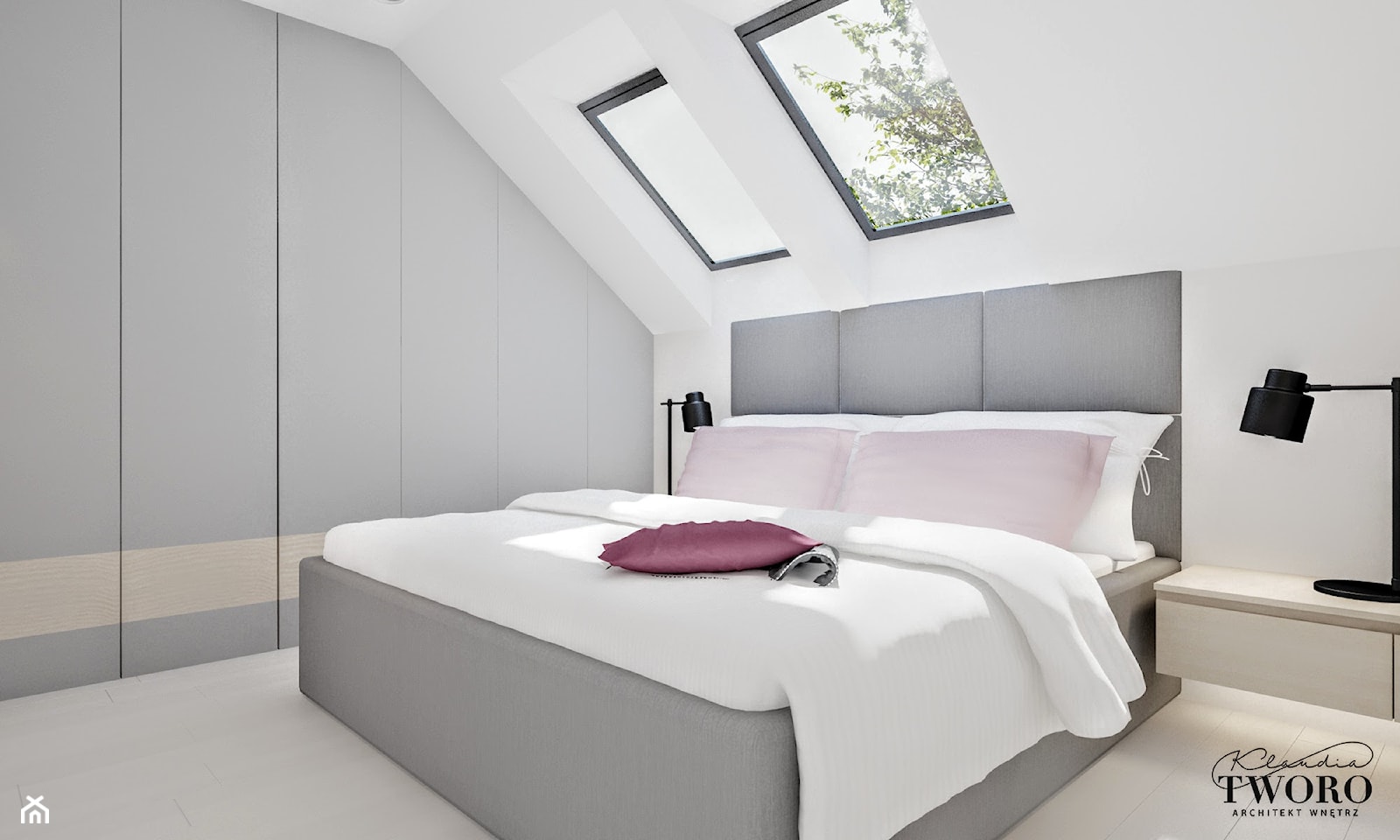 Dom w Sopocie - Średnia biała sypialnia na poddaszu - zdjęcie od Klaudia Tworo Projektowanie Wnętrz - Homebook