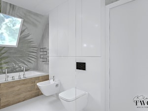 Dom w Jarocinie - Mała na poddaszu z dwoma umywalkami łazienka z oknem, styl nowoczesny - zdjęcie od Klaudia Tworo Projektowanie Wnętrz
