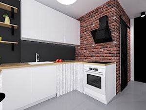 Mieszkanie_1 - Średnia zamknięta czarna szara z zabudowaną lodówką z nablatowym zlewozmywakiem kuchnia w kształcie litery u - zdjęcie od Klaudia Tworo Projektowanie Wnętrz