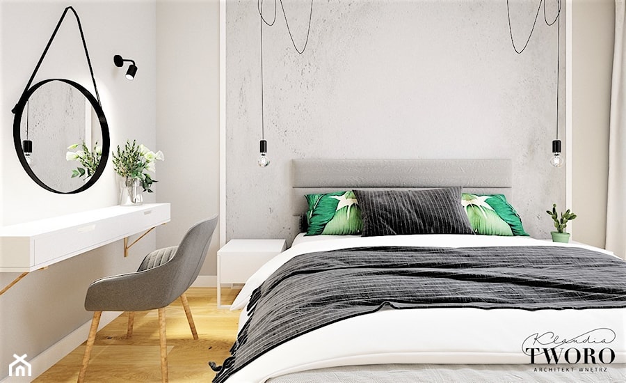Skandynawska sypialnia z betonem - zdjęcie od Klaudia Tworo Projektowanie Wnętrz