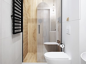 Łazienka z prysznicem szarość i drewno - zdjęcie od Klaudia Tworo Projektowanie Wnętrz