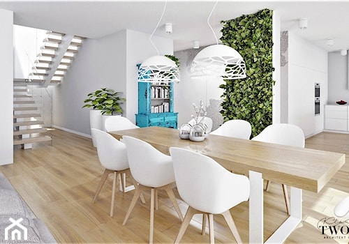 Duża biała jadalnia w salonie, styl nowoczesny - zdjęcie od Klaudia Tworo Projektowanie Wnętrz
