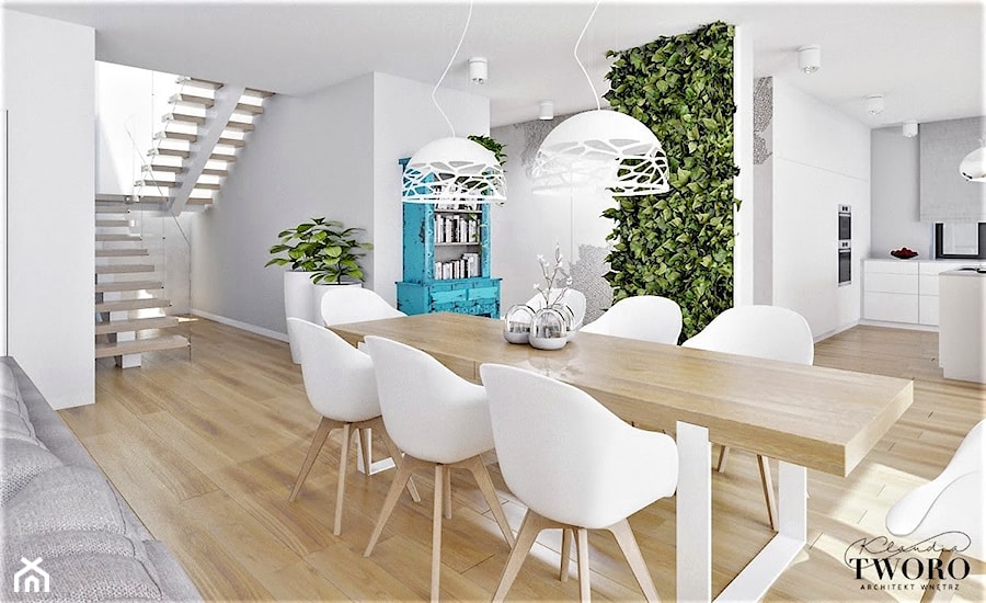 Duża biała jadalnia w salonie, styl nowoczesny - zdjęcie od Klaudia Tworo Projektowanie Wnętrz