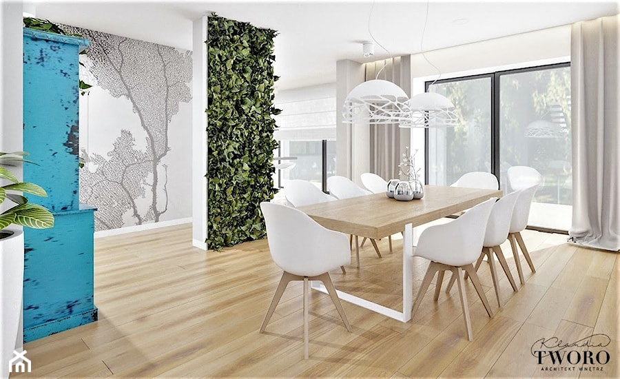 Średnia biała szara jadalnia jako osobne pomieszczenie, styl nowoczesny - zdjęcie od Klaudia Tworo Projektowanie Wnętrz