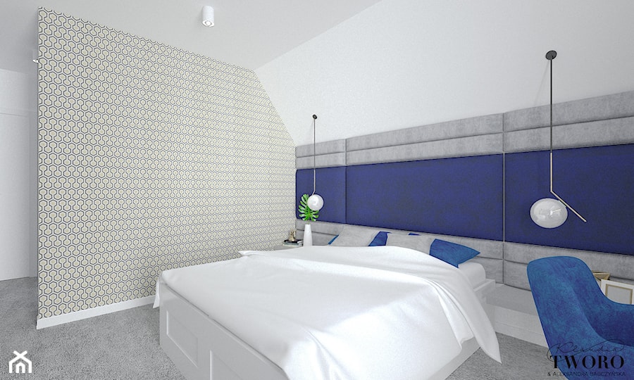 Dom w Jarocinie - Średnia biała sypialnia na poddaszu, styl nowoczesny - zdjęcie od Klaudia Tworo Projektowanie Wnętrz