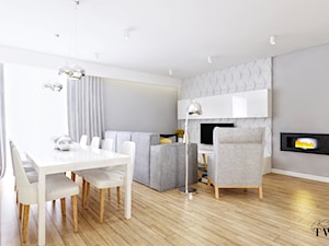 Dom Domiechowice - Średni szary salon z jadalnią - zdjęcie od Klaudia Tworo Projektowanie Wnętrz