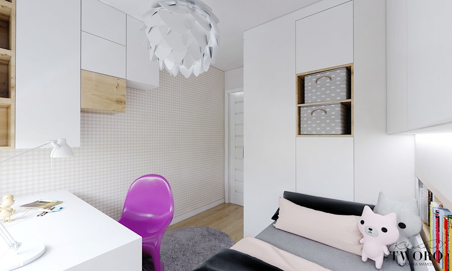 Mieszkanie w Konstantynowie Łódzkim - Mały biały szary pokój dziecka dla nastolatka dla chłopca dla dziewczynki, styl nowoczesny - zdjęcie od Klaudia Tworo Projektowanie Wnętrz