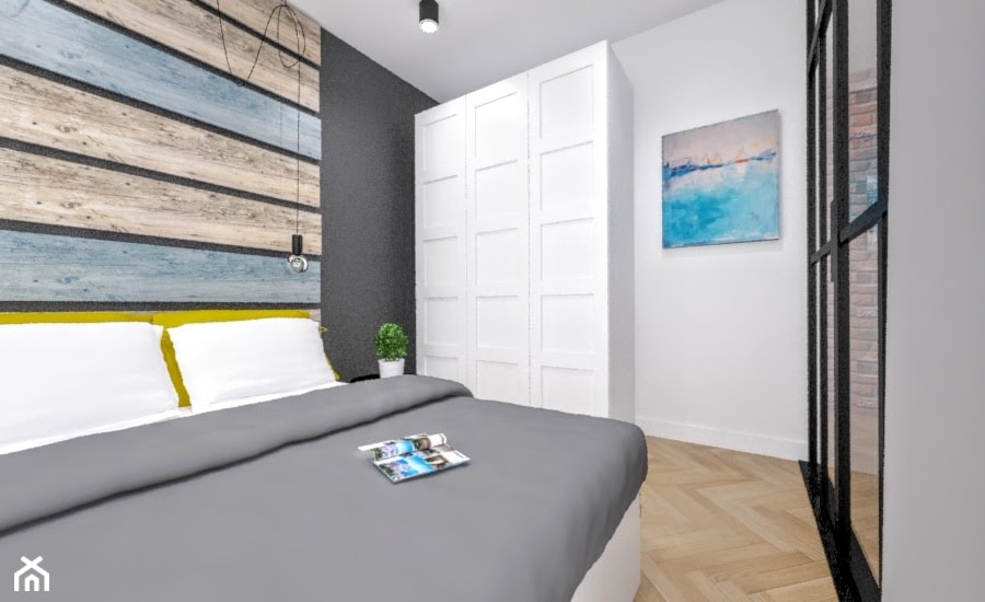 Mieszkanie_1 - Średnia biała czarna szara sypialnia - zdjęcie od Klaudia Tworo Projektowanie Wnętrz
