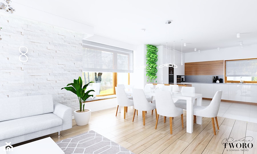 Dom pod Łodzią - Duża biała jadalnia w salonie, styl nowoczesny - zdjęcie od Klaudia Tworo Projektowanie Wnętrz