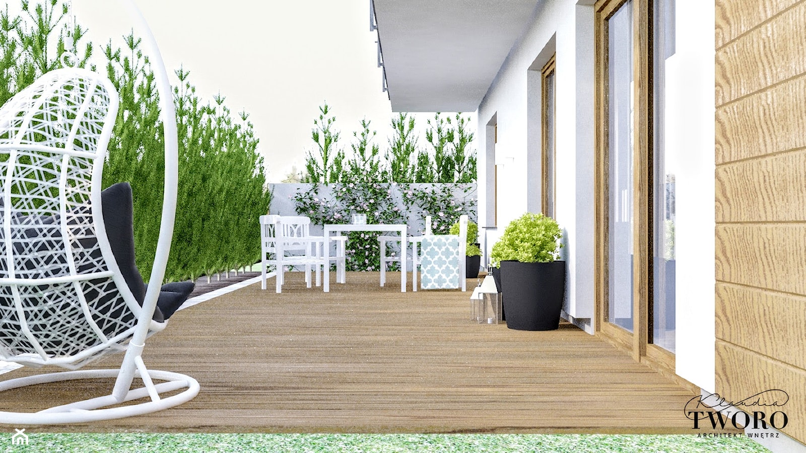 Mieszkanie_2 - Średni z meblami ogrodowymi z fotelem wiszącym taras z tyłu domu - zdjęcie od Klaudia Tworo Projektowanie Wnętrz - Homebook