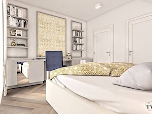 Dom w Aurorach - Średnia biała z biurkiem sypialnia na poddaszu, styl glamour - zdjęcie od Klaudia Tworo Projektowanie Wnętrz