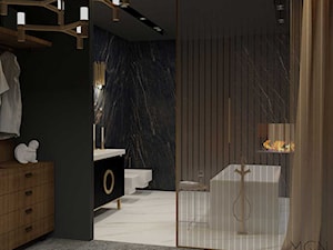 Akcenty złota - Duża na poddaszu bez okna z marmurową podłogą łazienka, styl nowoczesny - zdjęcie od Pracownia Architektoniczna Małgorzaty Górskiej-Niwińskiej