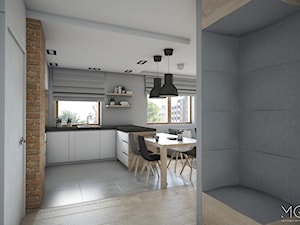 Z myślą o rodzinie - Mała szara jadalnia w salonie w kuchni, styl skandynawski - zdjęcie od Pracownia Architektoniczna Małgorzaty Górskiej-Niwińskiej