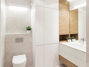Szczypta kolorów - Mała na poddaszu bez okna z lustrem łazienka, styl nowoczesny - zdjęcie od Pracownia Architektoniczna Małgorzaty Górskiej-Niwińskiej