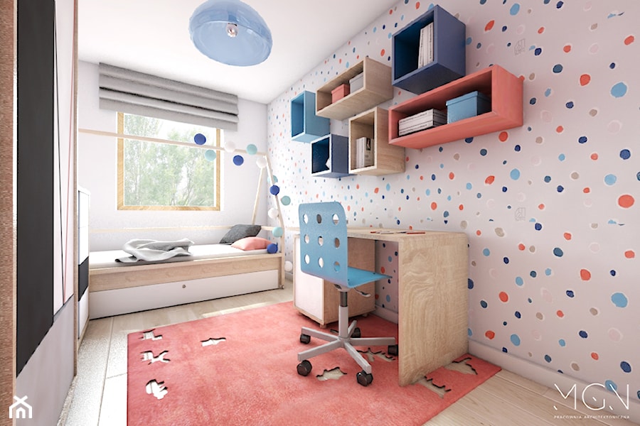 Z myślą o rodzinie - Mały biały pokój dziecka dla nastolatka dla dziewczynki, styl nowoczesny - zdjęcie od Pracownia Architektoniczna Małgorzaty Górskiej-Niwińskiej