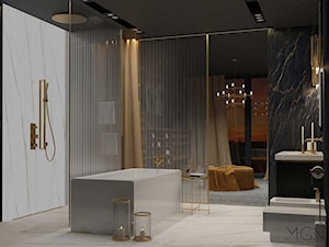 Akcenty złota - Duża z marmurową podłogą z punktowym oświetleniem łazienka z oknem, styl nowoczesny - zdjęcie od Pracownia Architektoniczna Małgorzaty Górskiej-Niwińskiej