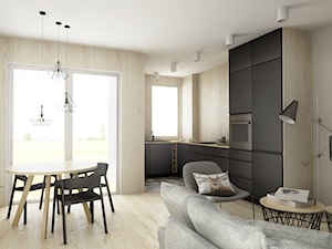 Monochromatyczna przestrzeń - Średni biały salon z kuchnią z jadalnią, styl nowoczesny - zdjęcie od Pracownia Architektoniczna Małgorzaty Górskiej-Niwińskiej