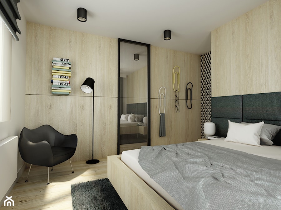 Monochromatyczna przestrzeń - Średnia sypialnia, styl nowoczesny - zdjęcie od Pracownia Architektoniczna Małgorzaty Górskiej-Niwińskiej