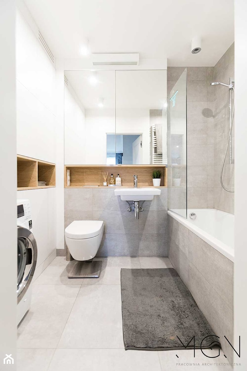 Miętowe dodatki - Średnia na poddaszu bez okna łazienka, styl nowoczesny - zdjęcie od Pracownia Architektoniczna Małgorzaty Górskiej-Niwińskiej