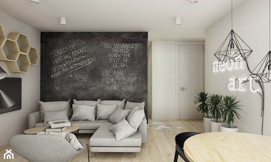 Monochromatyczna przestrzeń - Salon, styl nowoczesny - zdjęcie od Pracownia Architektoniczna Małgorzaty Górskiej-Niwińskiej