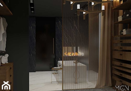Akcenty złota - Średnia bez okna z marmurową podłogą z punktowym oświetleniem łazienka, styl nowoczesny - zdjęcie od Pracownia Architektoniczna Małgorzaty Górskiej-Niwińskiej